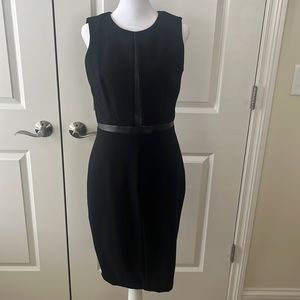 WHBM black cocktail, dress with leather detail, size 4, new without tags